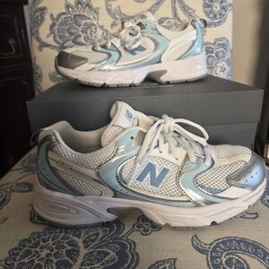 New Balance 530 Silver Metallic Heron Blue Sneakers - Women's Size 8 (Youth 6.5)